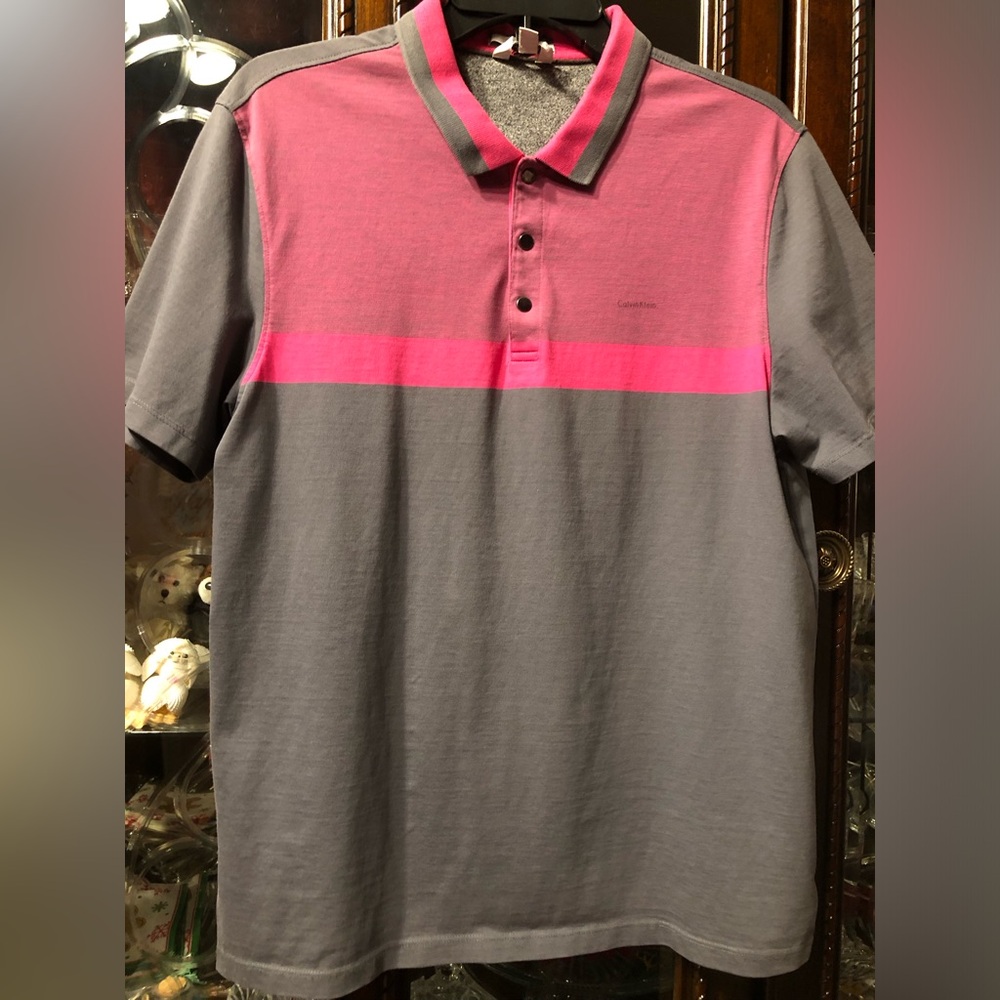 Calvin Klein Gray and Pink Polo Shirt